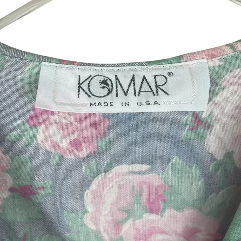 Vintage Komar Floral Robe Housecoat Ruffles Cottage Coquette USA Size Small - Picture 14 of 16
